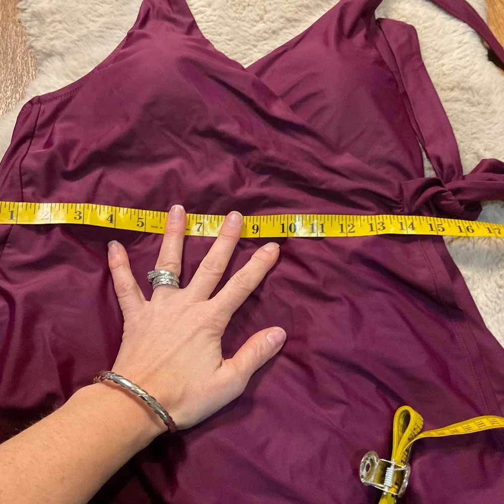 J. Cew Re-Imagined Swim Dress Size 8‎ Halter Onepiece Burgundy Wine Wrap Women's